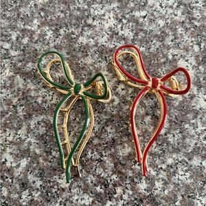 Gold and Red/Green Bow Hair Clips